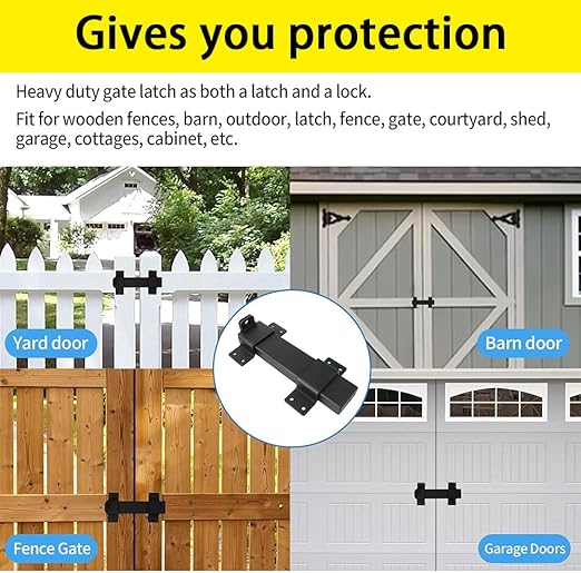 7.5" Heavy Duty Security Slide Latch Lock,with Padlock Hole Adjustable Gate Latch for Wooden Fences Barn Doors, Interior and Outdoor Door Latch,etc.