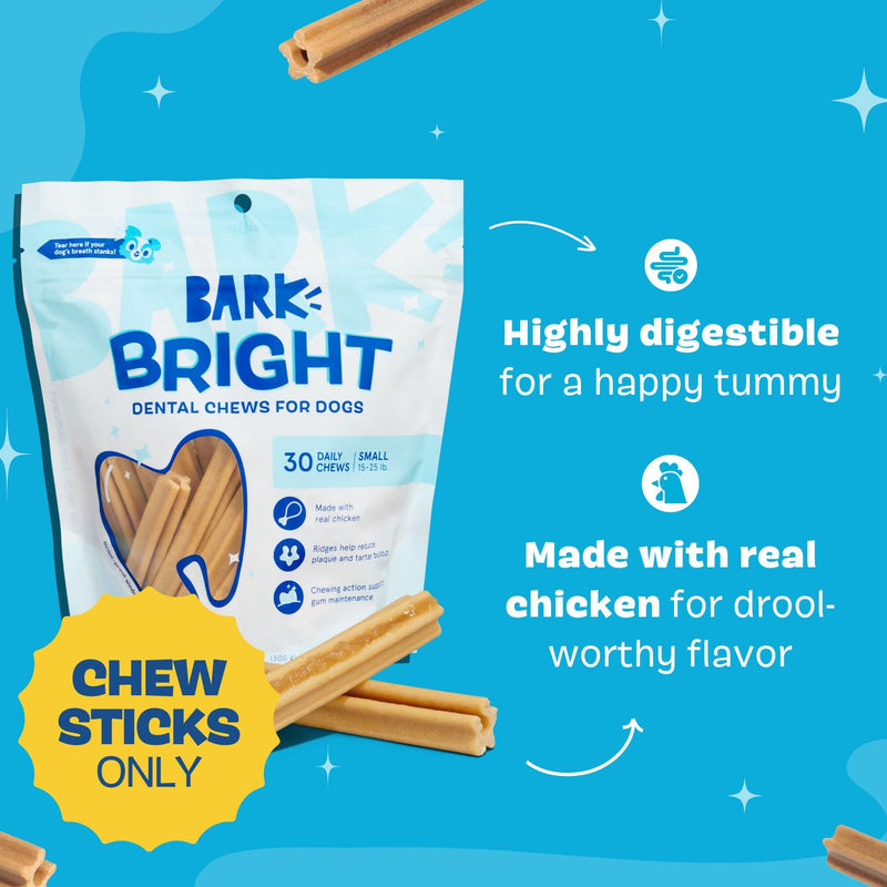 Bark Bright Original Dog Dental Chew Sticks (30 Chews) Plaque and Tartar Cleaning - Small Breeds - PawsPlanet Australia