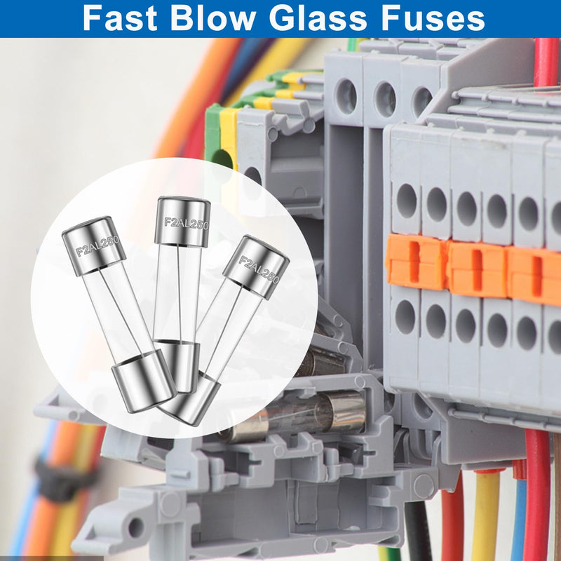 20PCS F2AL250V 5 x 20mm Fast Blow Glass Fuses 2A 2Amp 250V Glass Fuse,0.2 x 0.78 Inch