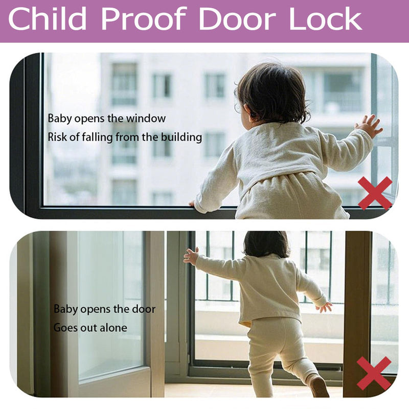 Child Proof Door Lock with Adjustable Strap, Cat Door Latch 3M Adhesive Safety Locks for Baby, Dementia & Pets, No Tools Needed 2 Pack