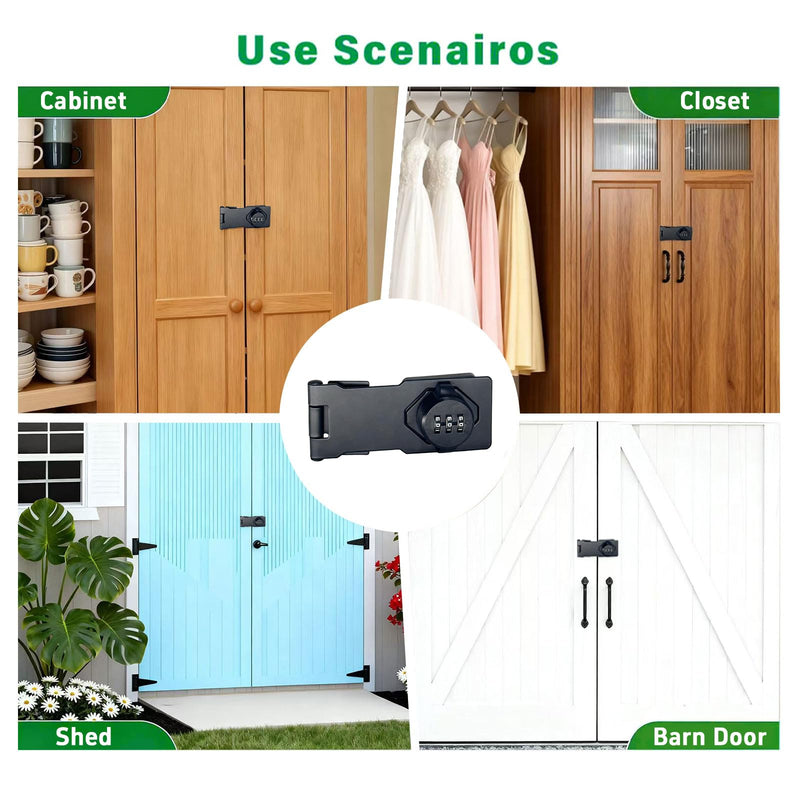Keyless Combination Lock, Code Zinc Alloy Door Latch, 3-Digit Combination Lock, Twist Knob Hasp Latch Lock, Cabinet Locks with Combination, Easy DIY Installation (Black) Black