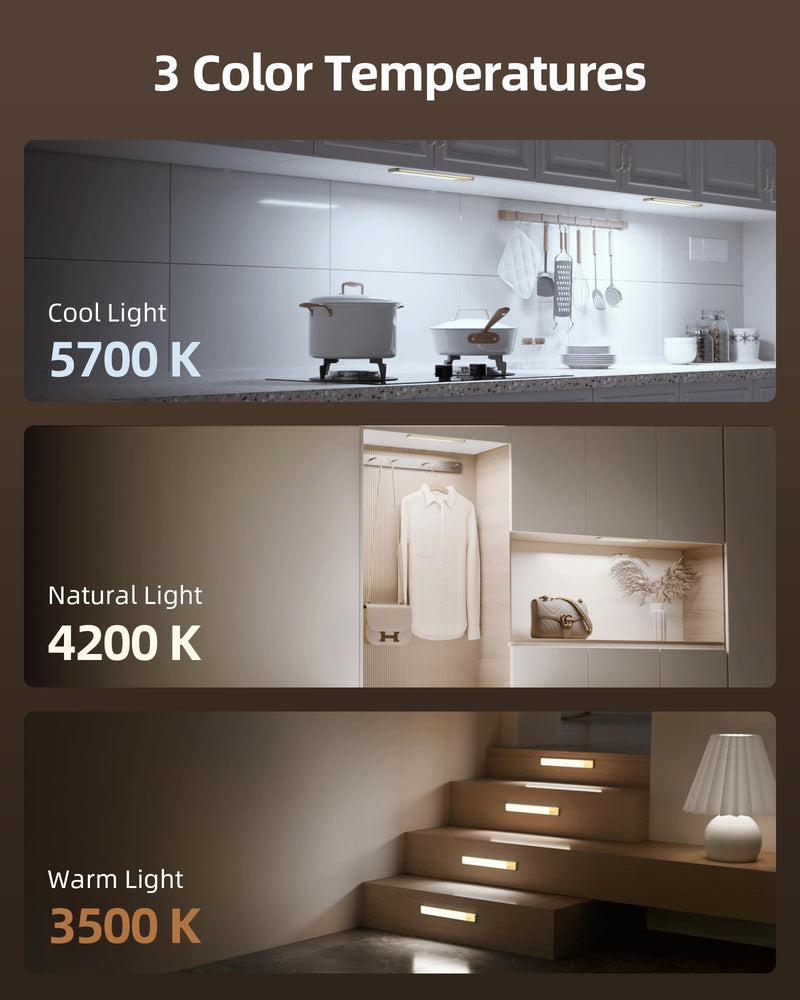 EZVALO Under Cabinet Lighting,98-LED Motion Sensor Light Indoor 3 Color Temps,1900mAh Rechargeable Closet Lights Wireless, Dimmer Battery Powered Operated Lights for Bedroom,Wardrobe,Stairs (2 Pack) Silver 11.81in-2 Pack