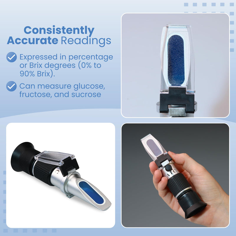 0-90% Brix Refractometer with ATC - Accurate Sugar Content Measurement for Honey, Fruit, Maple Syrup and Beverages - Ideal for Homebrewing, Labs & More