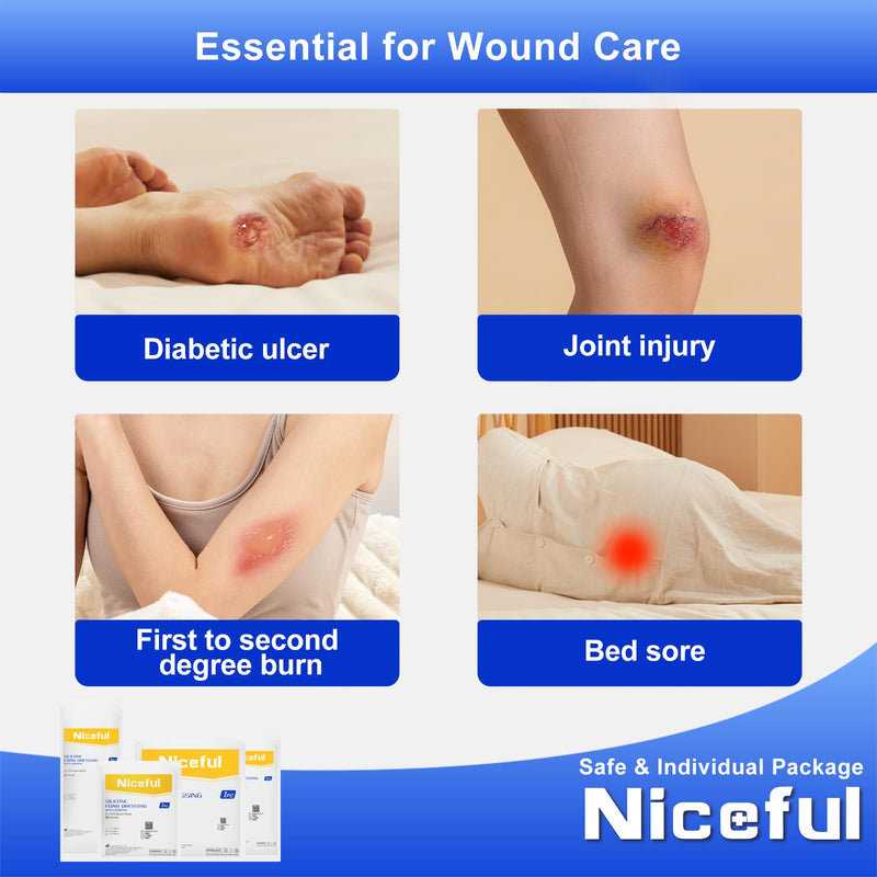 10 Pcs Silicone Foam Dressing 2"x5" - Ultra Soft Waterproof Silicone Bandages with Adhesive Border, Highly Absorbent Foam Dressing for Bed Sores, Leg Ulcers, FSA HSA Eligible 2"X5" 10PCS
