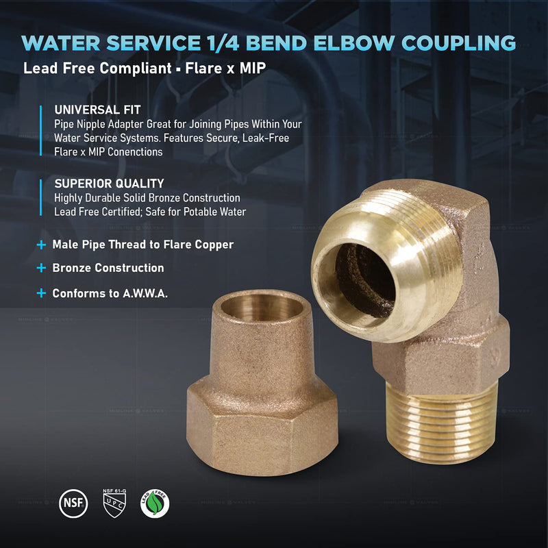 Midline Valve XT-FGN0100 Water Service Elbow; 1 in. Flare x MIP Pipe Fitting; Bronze 1 Inch