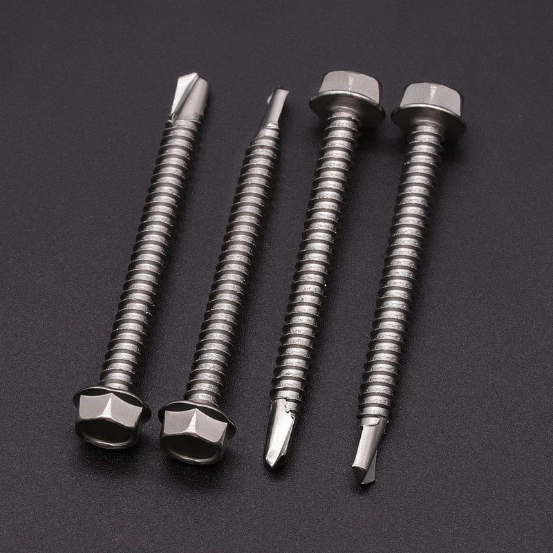 #10 x 2-1/2" (50 Pack) Hex Washer Head Self Drilling Screws (1/2" to 2-1/2" Available), Hex Drive, Flange Hex Self Tapping Screws, 410 Stainless Steel Sheet Metal Screws, No Pre-drilled Needs #10 x 2-1/2" 50
