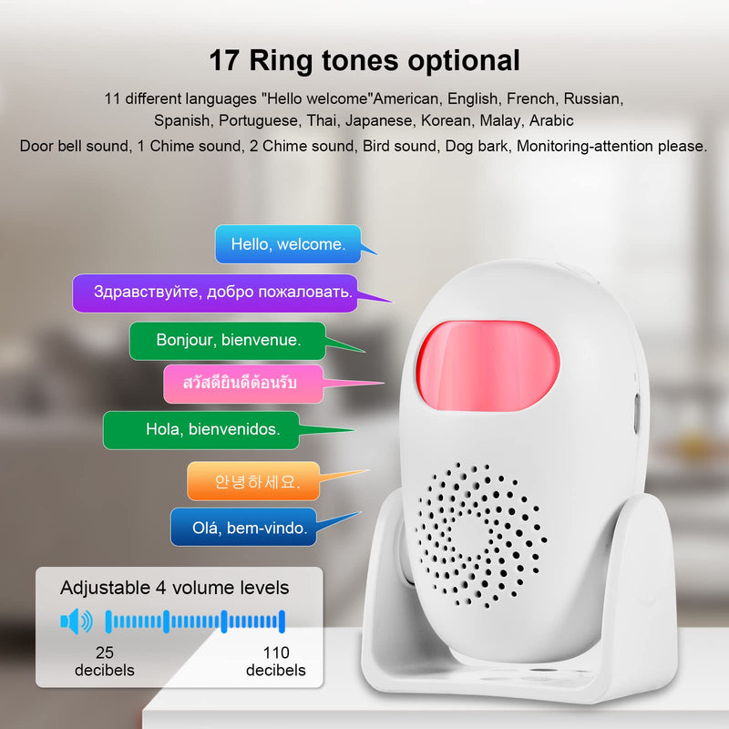 Motion Sensor Alarm with 17 Chimes 3 Alarm Modes 4 Volume Levels Wireless Motion Detector Alarm with Remote 110dB Home Security Alarm (2 Motion Detector, 2 Remote Control) Motion Sensor Alarm-2Pack