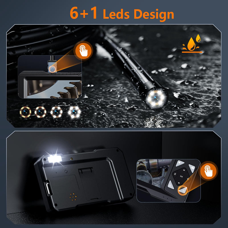 Hayve 4.3inch Industrial Endoscope, 1920P Digital Borescope Inspection Camera, [Photo& Video] IP67 Waterproof Sewer Camera with 6 LED Lights,16.5FT Semi-Rigid Cable,32 GB Card