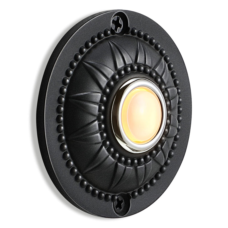 Dreyoo Round Metal Doorbell Push Button, Black Wired Lighted Up LED Doorbell Button Replacement Solid Iron Doorbell for Home Front Door