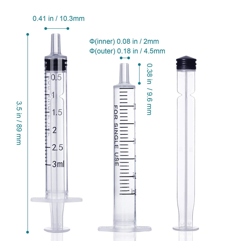 3ml Syringe Without Needle - 3 ml Small Plastic Syringes Sterile Individually Packed with Cap for Lab Medicine Student Measuring Liquid and Pet Dog Cat Baby Feeding Oral Colostrum ( 60 Pack 3cc /ml ) B- 3ml-60Pack