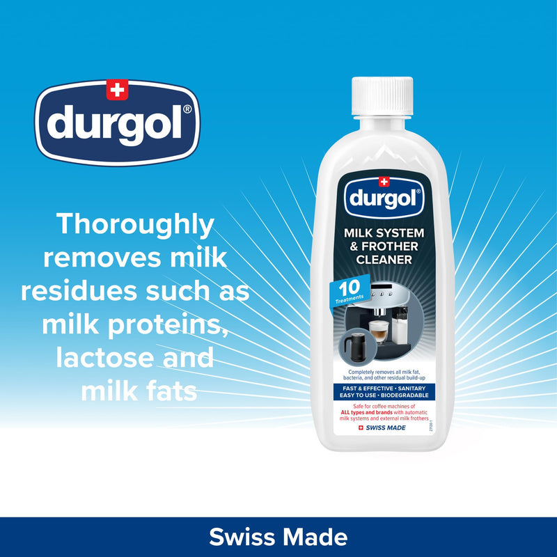 Durgol Milk System and Frother Cleaner for All Brands of Coffee Makers, External Milk Frothers,16.9 Ounce, White