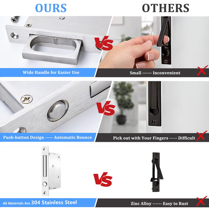 Dontay Sliding Pocket Door Handles, 304 Stainless Steel Non Locking Pocket Door Hardware, Recessed Flush Finger Pulls, Heavy Duty Edge Pull with Pop Out Ring Pull (Satin Nickel (1 Set), 4.72 Inch) Satin Nickel (1 Set)