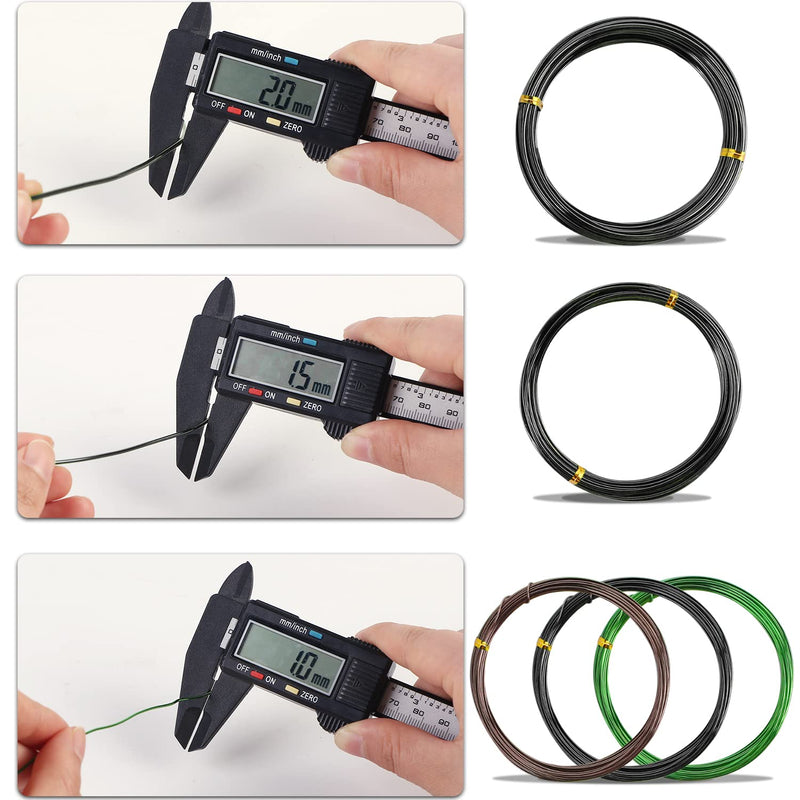 Sanlykate Bonsai Wire Tool Kit with Cutter, 5 Roll Tree Training Wires 164 Feet Total, 1.0mm, 1.5mm, 2.0mm Anodized Aluminum Wire Set, Hold Plant Branches Trunks (Black, Green, Brown) 1.0mm 1.5mm 2.0mm 5 Rolls Mixed 164 Ft, WITH Cutter