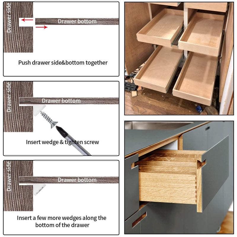 120 Pcs Drawer Bottom Support Brackets,Drawer Wedges with Screws, Fixing Mending Wedges, Angle Code Bracket Fasteners, Plastic Drawer Reinforcement Repair Kit for Furniture Sagging Drawer - NewNest Australia