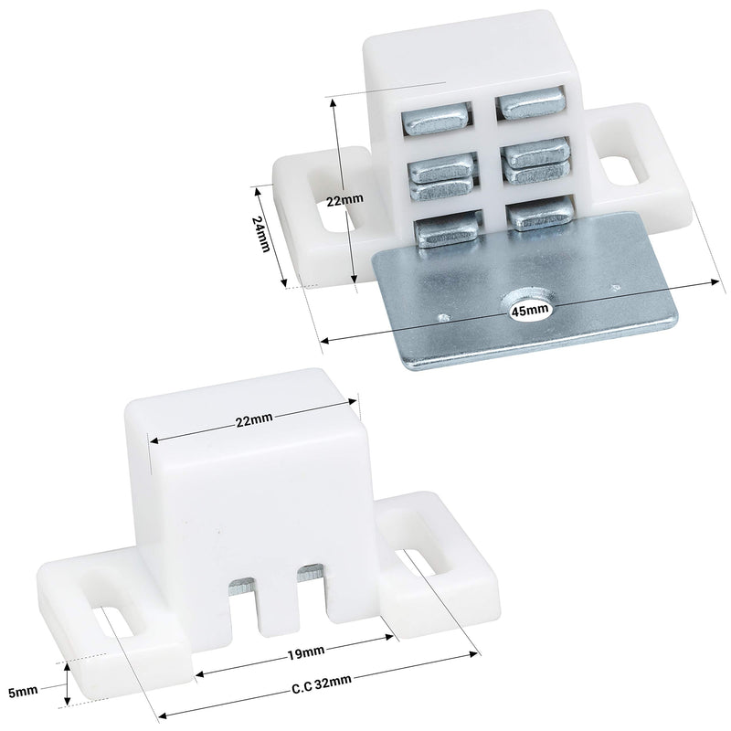Rok Hardware Heavy Duty 15 lb High Rise Cabinet Magnetic Catch, White/Nickel Cabinet Door Magnet (10, White, Nickel) 10
