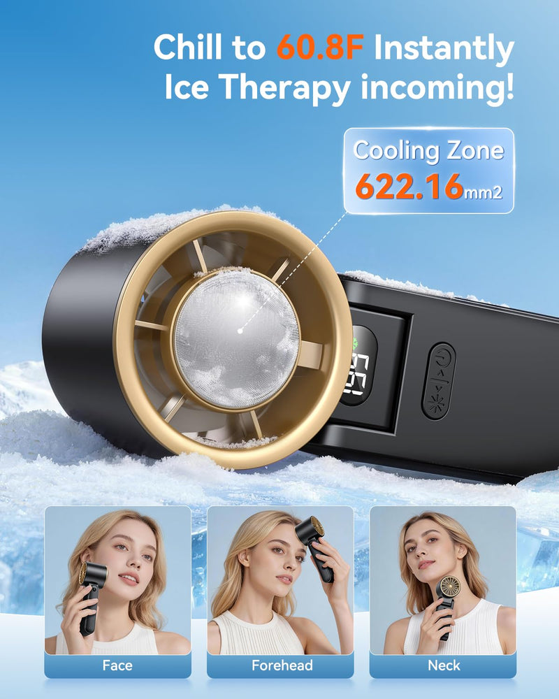 Portable Handheld Turbo Fan with Ice Cooler, 199 Speed Personal Fan,5500mAh Rechargeable,20H Cooling Time,20000 RPM Powerful Silent Motor, Summer Essential for Travel/Outdoor/Office, Black Gold