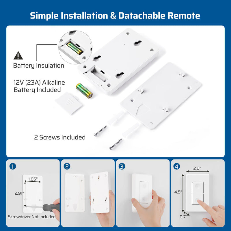 DEWENWILS Wireless Light Switch and Receiver Kit, No in-Wall Wiring Required,Remote Control Wall Switch Lighting Fixture for Ceiling Lights, Fans, Lamps,100 Ft RF Range, Programmable 1 Pack Switch+1 Receiver