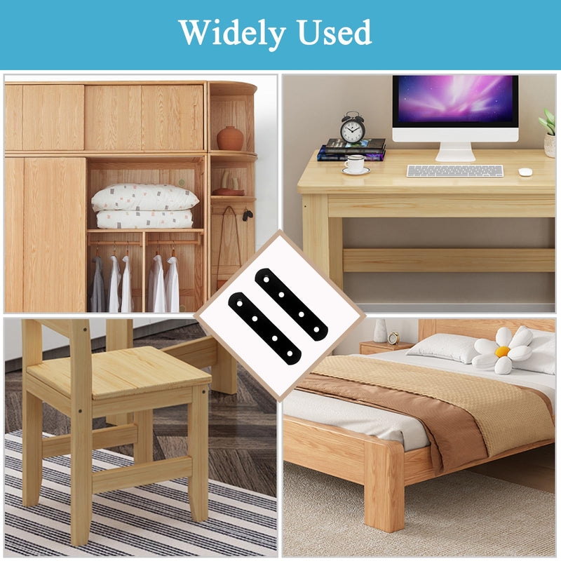 8PCS 3.80” x 0.75” Black Straight Flat Brace, Stainless Steel Sturdy Bracket, Metal Strap for Wood Furniture Chair with 32PCS Screws 3.80 x 0.75 x 0.12 inch