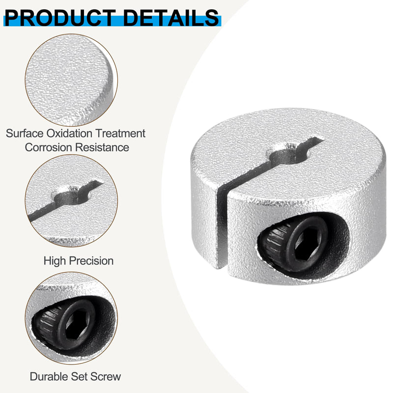 PATIKIL Bore 6mm Single Split Shaft Collar 20mm OD 8mm Thickness, 4 Pack Aluminum Alloy Locking Collar Clamp Style with Set Screw for Machine Tools Industry, Silver 6mm/1/4inch
