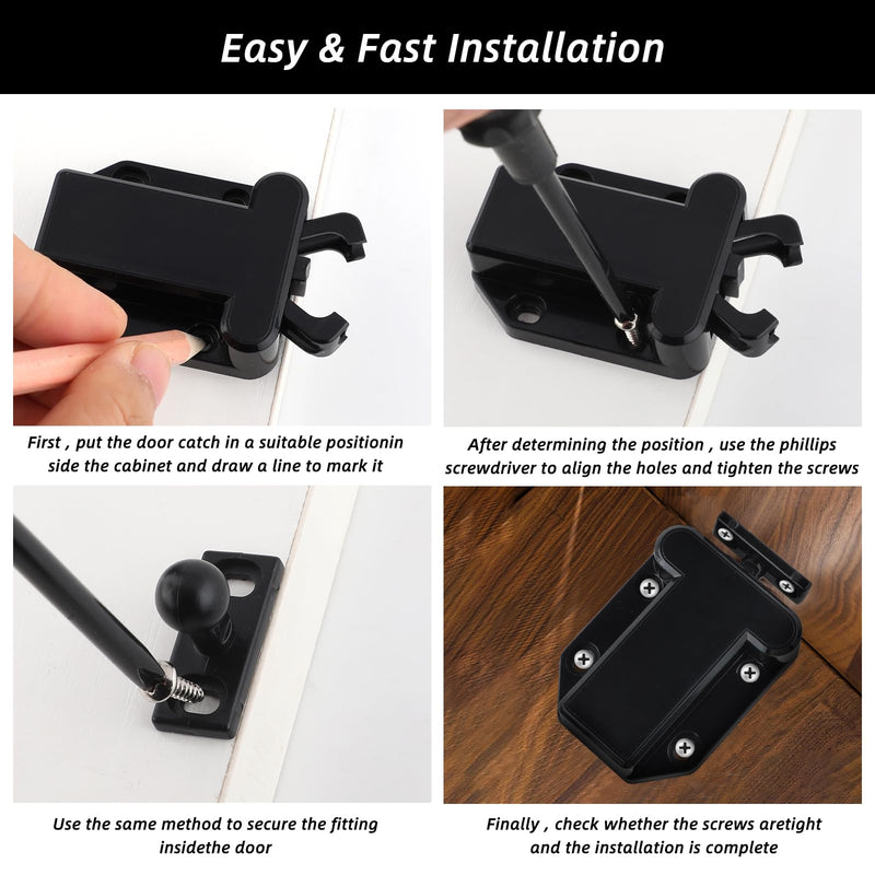 6 Pack Push Latch for Cabinets, Black Push to Open Catch Lock, Rebound self-Locking Device，Push to Open Drawer Catch Door Latch Hardware for Cabinet Drawer Wardrobe Cupboard Kitchen Door