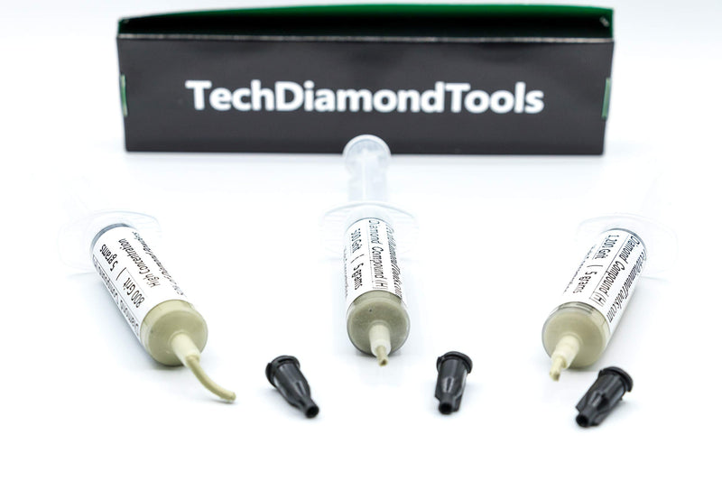 TechDiamondTools Kit of 3 Diamond Lapping Paste Polishing Compound USA Made 500 800 1200 Grit Lapping Compound for Rock Glass Metal Jewelry Resin Marble with High Concentration of Diamond Powder 1200 800 500 grit