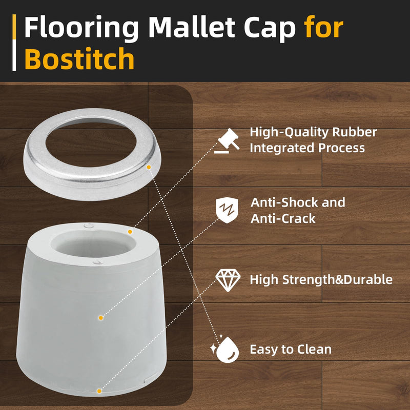 2-Pack White Rubber Mallet Face Replacement for HFMF-SW Compatible with Bostitch HFM-3 & HFM-4, Non-Marring for Unfinished/Pre-Finished Hardwood Flooring