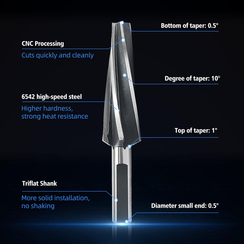 10 Degree Ball Joint Tapered Reamer, Tapered Ball Joint Reamer for 1-1/2" Per Foot Taper, for Fitting Ball Joints and Tie Rod Ends, Made of 6542 High-Speed Tool Steel (10 Degree) 10 Degree