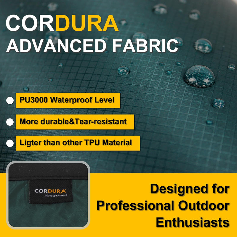 CORDURA Waterproof Dry Bag 10L – Heavy Duty IPX6 Roll Top Sack with Survival Whistle for Kayaking, Camping, Boating, Beach – Lightweight Dry Backpack (Dark Green) Dark Green