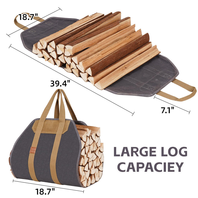 1MORE Firewood Carrier,Wood Carrier for Firewood Tote Bag, 40"X19". Grey
