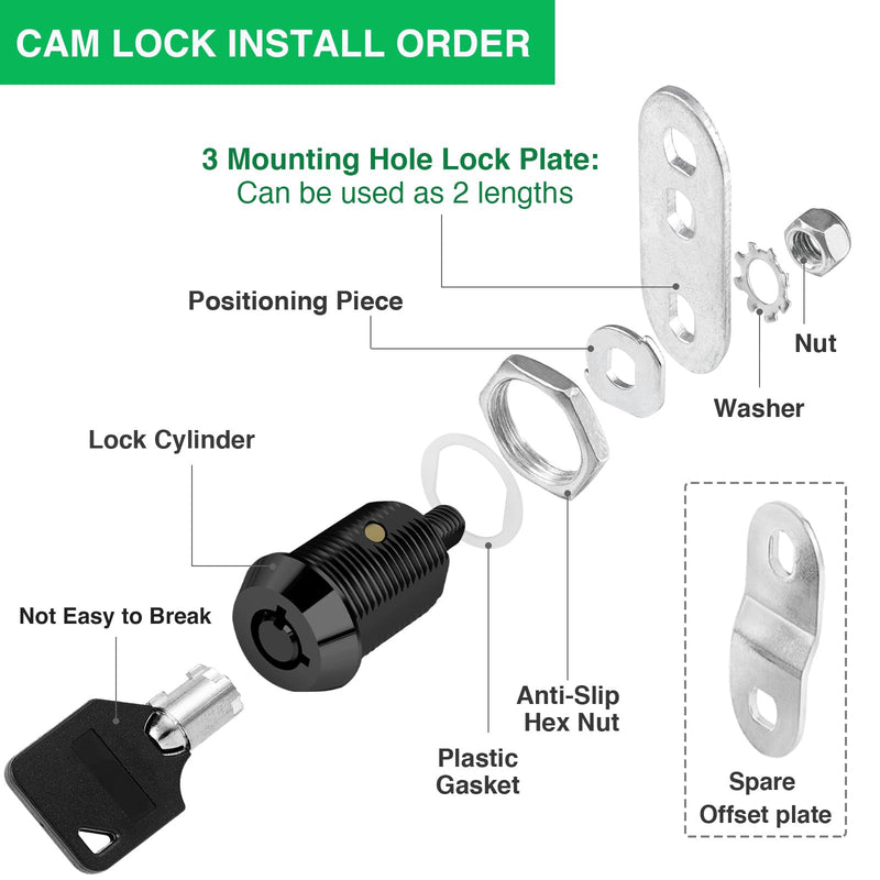 5 Pack Cabinet Lock with Keys, 7/8" RV Storage Locks Keyed Alike, RV Locks for Storage Door, Camper Cabinet Door Toolbox Lock Mailbox RV Cam Locks with Manual (Black -5 Pack, 7/8 Inch) Black - 5 Pack
