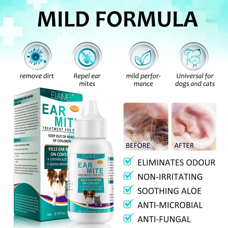 newseel Ear Mite Treatment for Dogs and Cats, Relief for Dogs and Cats Suffering from Ear Mites for Cats & Dog Yeast Infection, Pets Ear Cleaning Drops with Soothing Aloe (1)