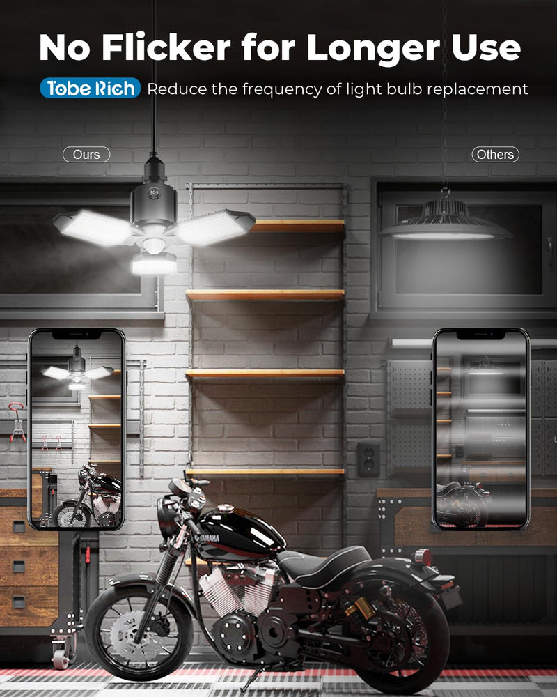 Motion Sensor Garage Light, 8000LM LED Garage Lights Motion Activated, 3 Switch Modes, 6500K Indoor Motion Sensor Light Bulb for Garage, Stairway, Laundry Room, Basement (1 Pack) 1 Pack
