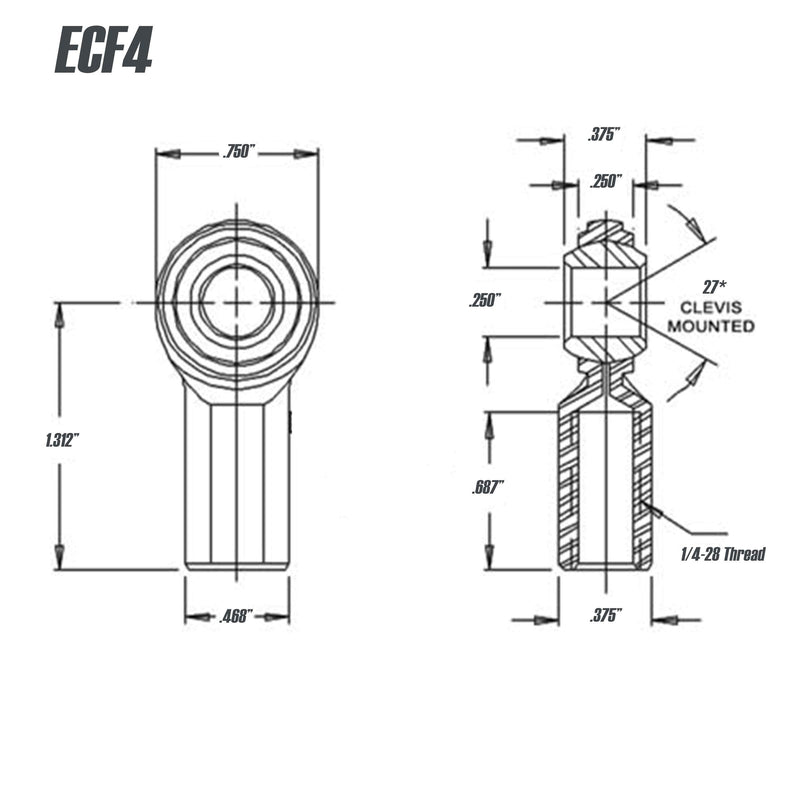 Rod End 1/4 x 1/4-28 ECF4 Female Economy Right Hand Rod End Bearing with Jam Nut Included Heim Joint Rod End Direct