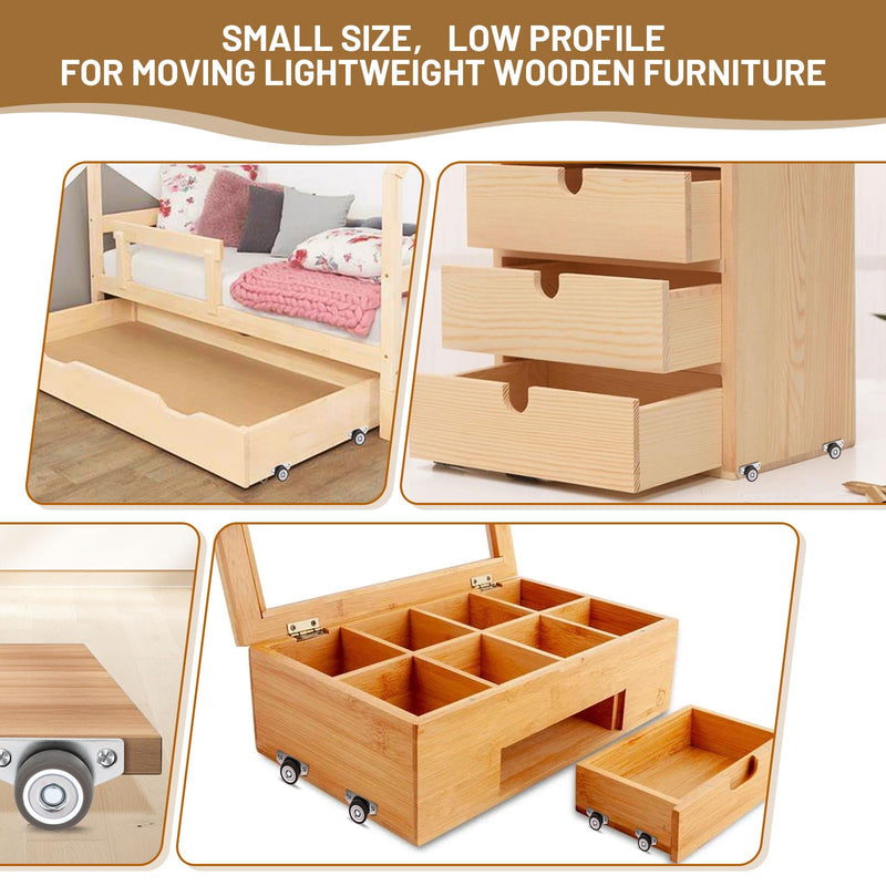 1Inch 8Pcs Mini Low Profile Casters, Small Side Mount Drawer Caster Wheels, Rigid Casters Wheels for Furniture, Underbed Drawers, Trays, DIY Project, Load 24Lbs/Each 8 1.0 Inch Wheel