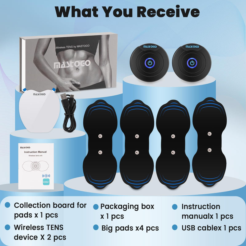 Wireless Tens Unit Muscle Stimulator - Two Sets of Tens Unit Massager for Pain Relief - Up to 12 Mode 20 Intensity Portable with App Controlled Bluetooth TENS EMS Muscle Stimulator Machine