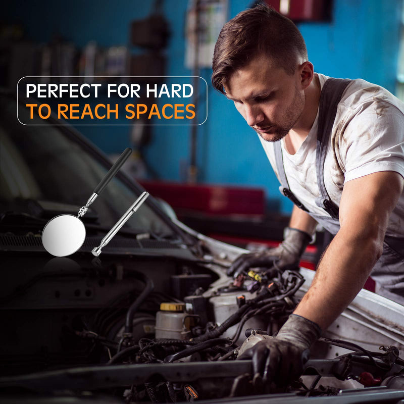 2 Pieces Telescoping Inspection Mirror Set 3 Lb Magnetic Stick Gadget 3.14 Inches Flexible Round Mirror 29.5 Inches Extra Long Handle Telescoping Magnet Pickup Tools for Men Birthday Father's Day