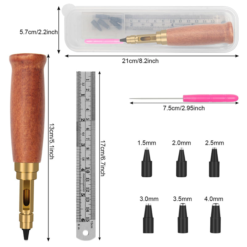 Japanese Screw Punch, Boyistar Wood Handle Belt Hole Puncher, Adjustable Leather Hole Punch Tool (Brown) Brown