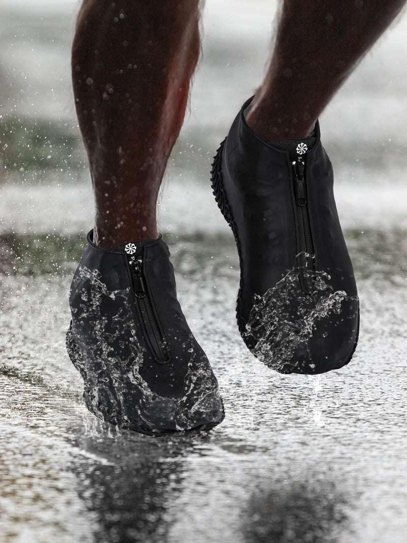 HTHOY&GOWY Shoe Covers Waterproof Silicone Rain Overshoes for Kids Men and Women L (Women 7.5-11, Men 6.5-10.5) Black