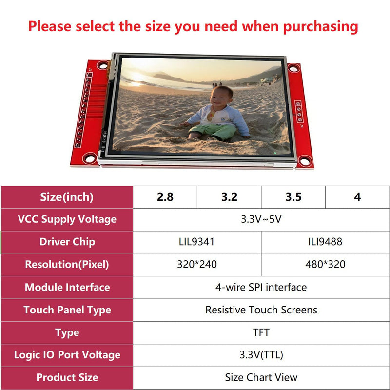 WWZMDiB TFT LCD Touch Display Module SPI Interface for Arduino (4", 480x320, ILI9488) 4" SPI TFT LCD Display Touch Panel