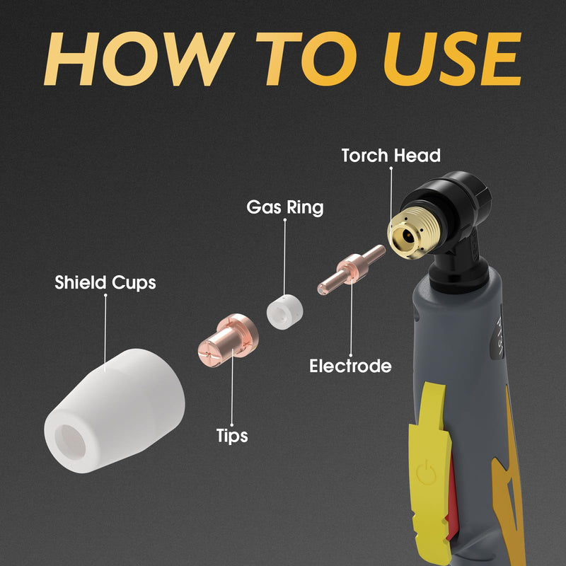 TOOLIOM 60Pcs Plasma Cutter Torch Consumables PT31 Accessories Electrode Tips Nozzles Cups Kit Fit TL-CUT-50, TL-MCT520, TL-CT520D with Plasma Cutting Torch PT31 LG40 PT31-60Pcs