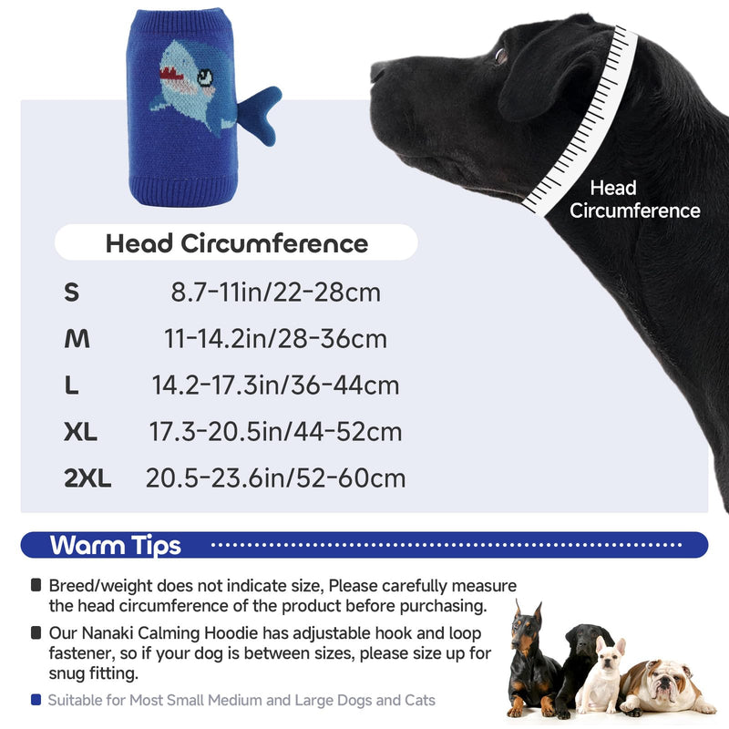 Nanaki Noise Cancelling Dog Ear Muffs for Anxiety Relief,Vet Visit,Travel-Breathable Dog Head Protection for Bath,Grooming No Shake Ear Wraps for Dogs Hematoma,Snoods for Eating Drinking Cute Shark XL(head:17.3-20.5in) Blue
