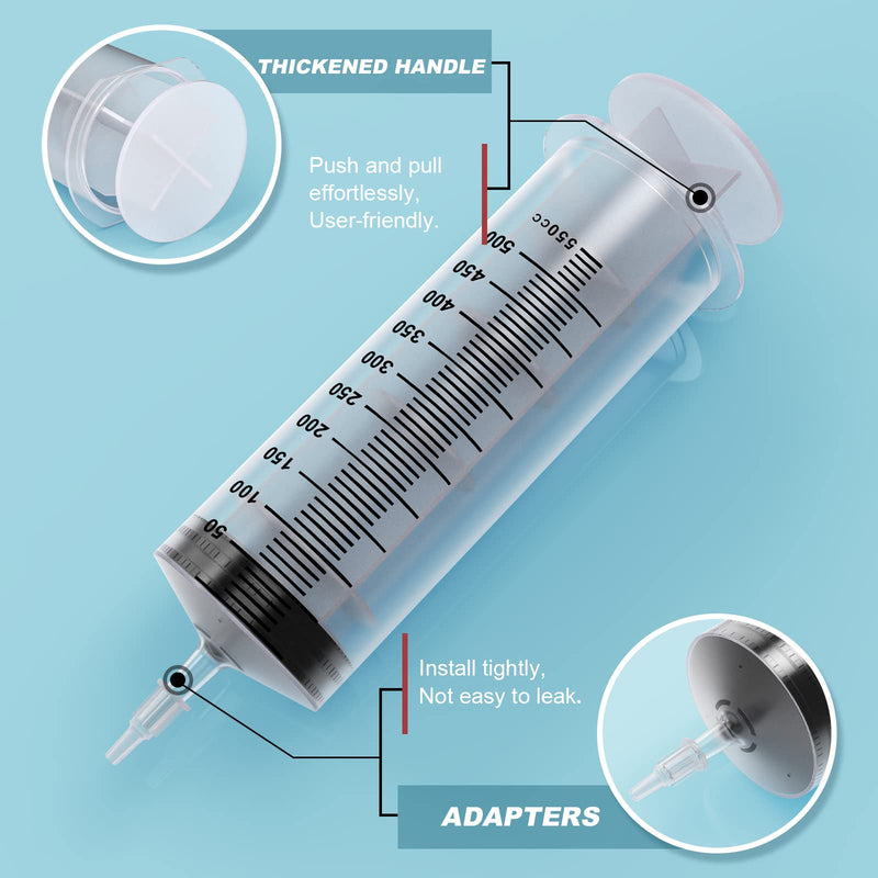 500ML Extra Large Syringe and 2 Pack 20ML Plastic Syringes with Tip Adapter&Soft Tube, Sterile Individually Wrapped Measurement and Dispensing Syringe Tools for Science Labs,Feeding Pets(500ml, 1) 500ml 1.0