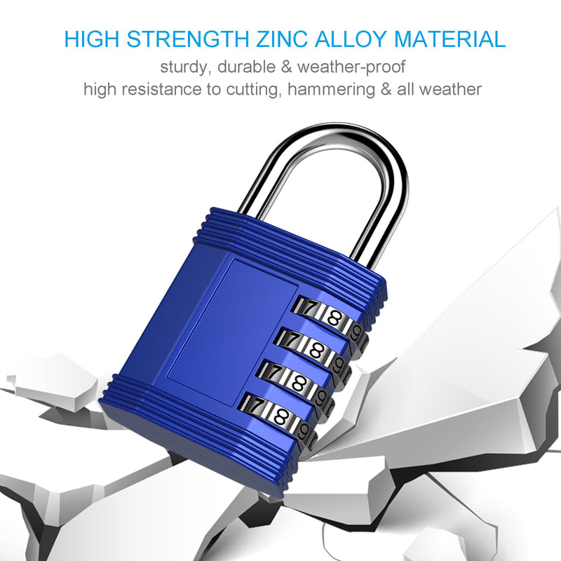 ZHEGE Combination Lock, 4 Digit Outdoor Waterproof Padlock for School Gym Locker, Fence, Gate, Toolbox (Blue) 1P, Blue