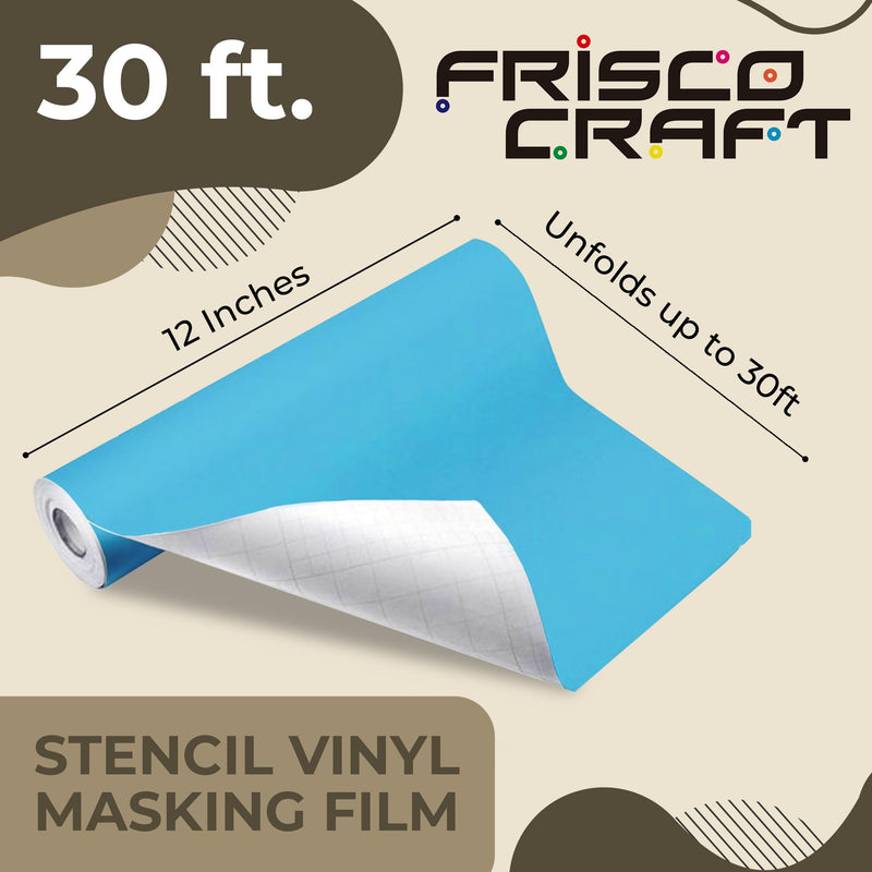 Frisco Craft Stencil Vinyl Masking Film - Compatible Stencil Vinyl for Cricut Machine, Silhouette, Cameo - Blue Removable Sheet - Easy to use, No Residue, Multi-Purpose (12” x 30ft) 12" x 30'