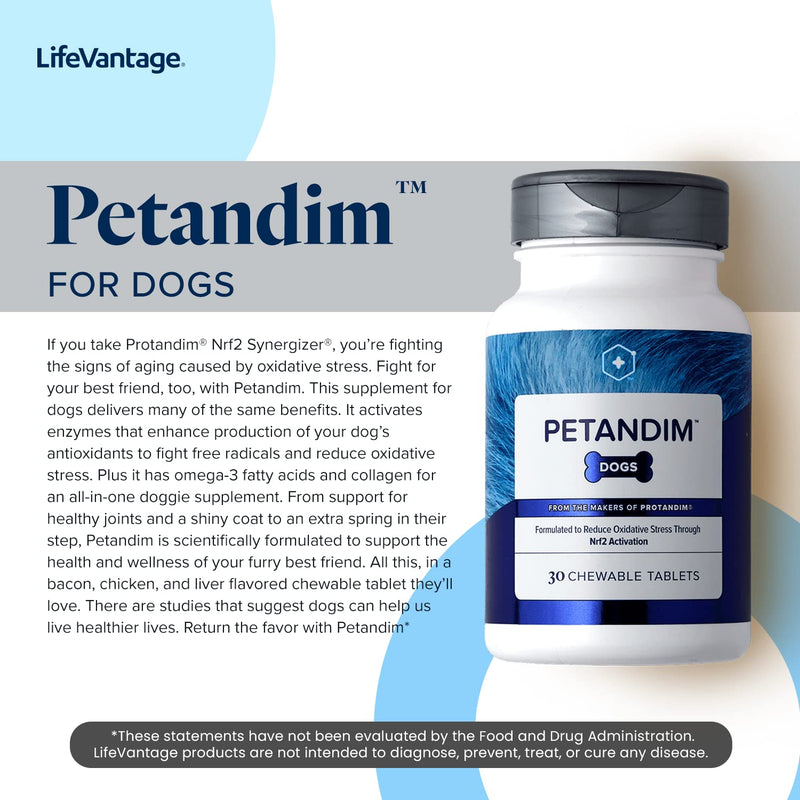 Petandim Dog Vitamins, 30 Chewable Tablets, Reduce Oxidative Stress, Joint Supplement for Dogs, Dog Skin and Coat Supplement, Vitamin for Dogs in a Bacon, Chicken, and Liver Flavored Chewable Tablet - PawsPlanet Australia