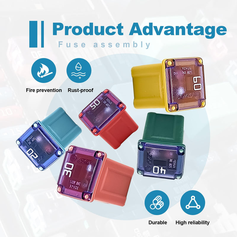 10PCS(20A 30A 40A 50A 60A) Car Fuse Combination, Tall/Standard and Low Profile Box Shaped Automotive Fuses,Compatible with Nissan Pickup, Ford, Chevrolet,and Other Vehicle Type Fuses. (Low)