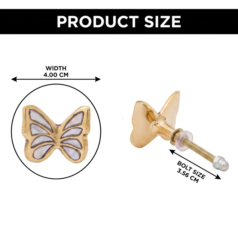 Indian Shelf 6 Pieces Butterfly Cabinet Knobs Handmade Brass Mother of Pearl Inlay Gold Finish Decorative Dresser Pulls for Kids Nursery Wardrobe Cupboard Vanity Drawer Furniture Hardware