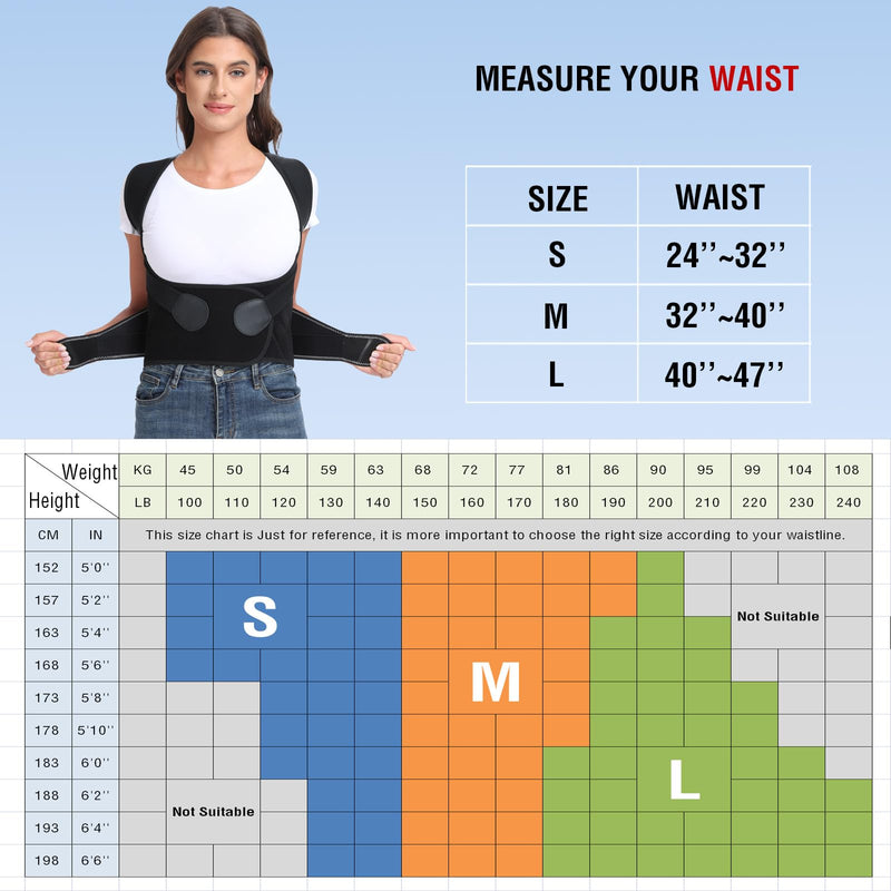 Back Brace Posture Corrector for Women and Men with Spine Vertical Alignment System, Lower Back Pain Relief, Back Straighter Instant Posture Corrector - Scoliosis Medium (Waist 32"-40") Black