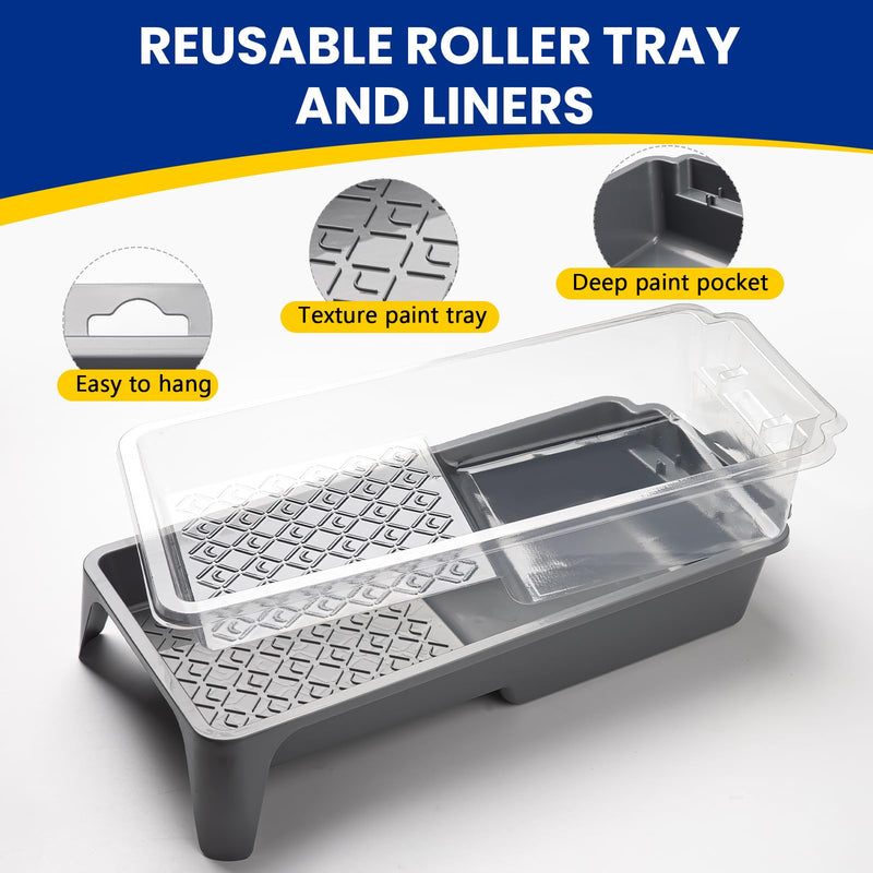 Mister Rui Foam Paint Roller, 4 inch Paint Roller 8 Pack, Small Paint Roller, High Density Foam Paint Roller Tray and Liner Set, Sponge Rollers for Painting and Staining 4 lnch,8 Pack