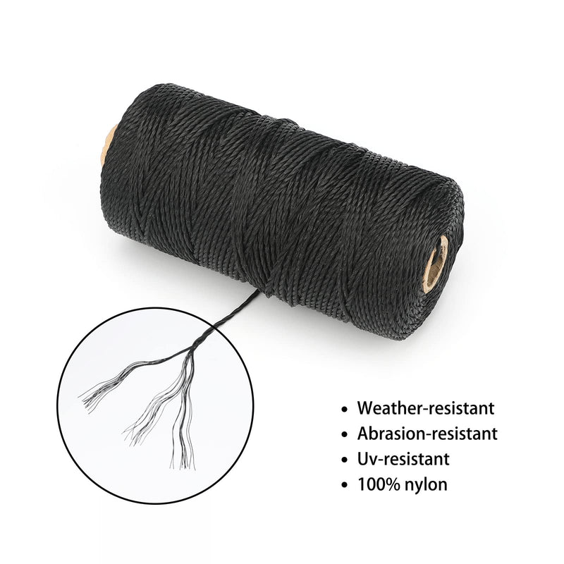 jijAcraft 426 Feet Black Nylon Twine #36 Mason Nylon String Line, 100% Nylon Brick Line String, Durable Twisted Construction String Building Line for Masonry, Climbing Plants, Gardening, Crafting 2mm x 426 ft